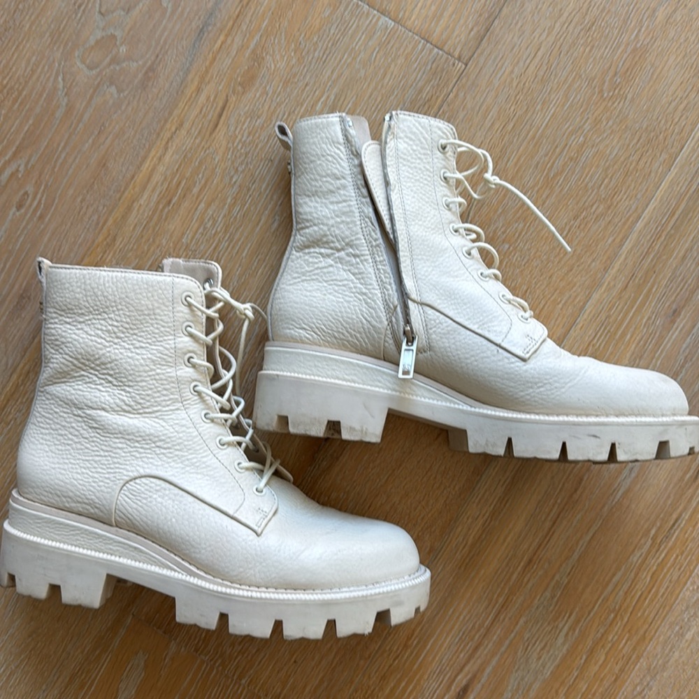 Sam Edelman Garret 8.5 leather combat work moto boots light tan ivory timberland
